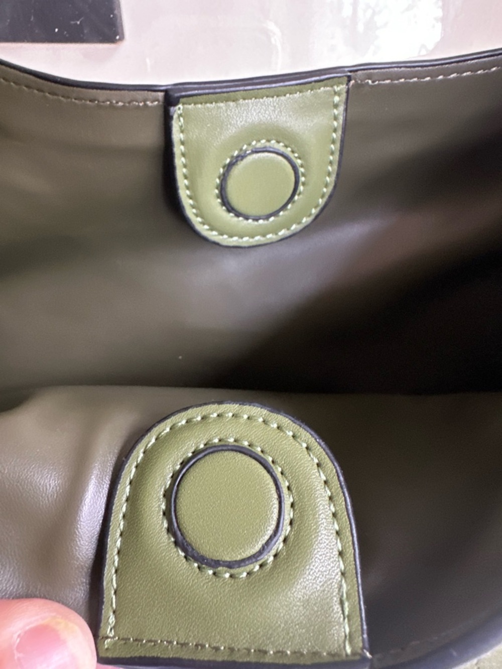 MEDIUM B Shoulder Bag w Pouchette-Moss Green Leather embossed letters - Picture 13 of 14